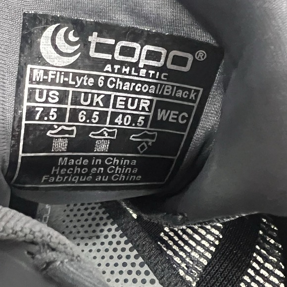 Topo Fli-Lyte 6 Mens Sz 7.5 Shoes Gray Black Road Race Running Trainer 3mm Drop - Picture 9 of 9